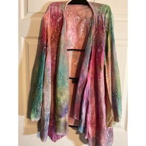 Dharma Trading Co. Tie Dye Kimono Cardigan Jacket Rainbow Batik Print L XL